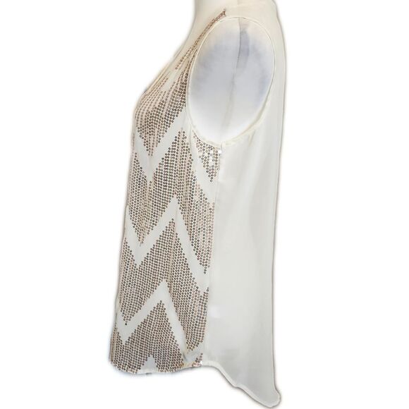 Socialite sheer cream tank top with sequin chevron detail, size M - Picture 2 of 7